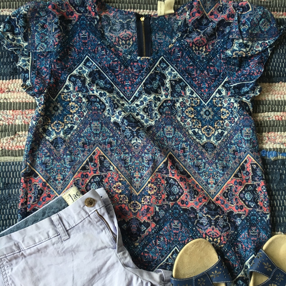 Purple Patterned Sheer Blouse